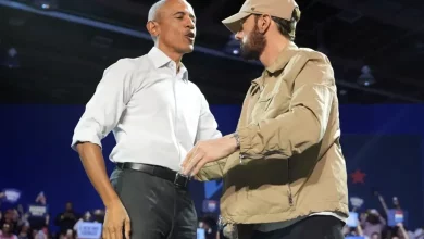 Foto de Eminem expresa apoyo a Harris en evento junto a Barack Obama