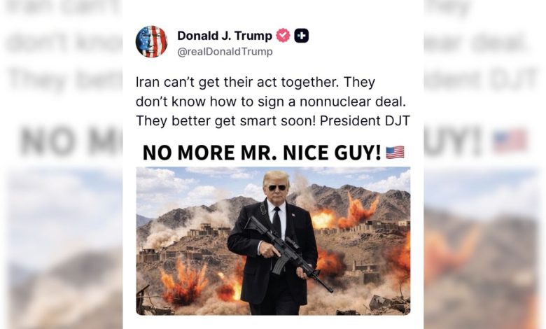 Foto de Trump publicó una foto armada y advirtió a Irán: "¡Despierta rápido!"